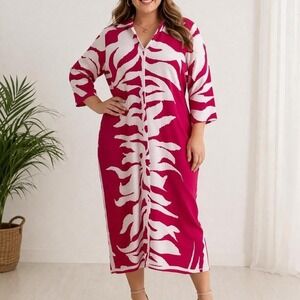 Ashley Stewart lightweight pink/white print dress size 14/16. 0112